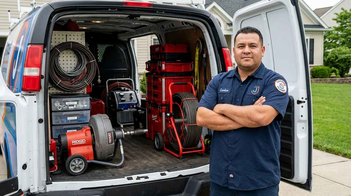 Professional drain cleaning equipment and Johns Plumbing LLC plumber in Northern Cambria