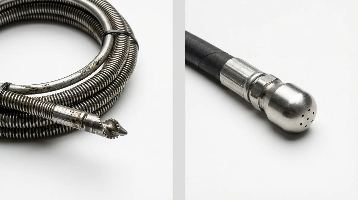 Drain snake cable and hydro jetting nozzle used for drain cleaning in Northern Cambria, PA