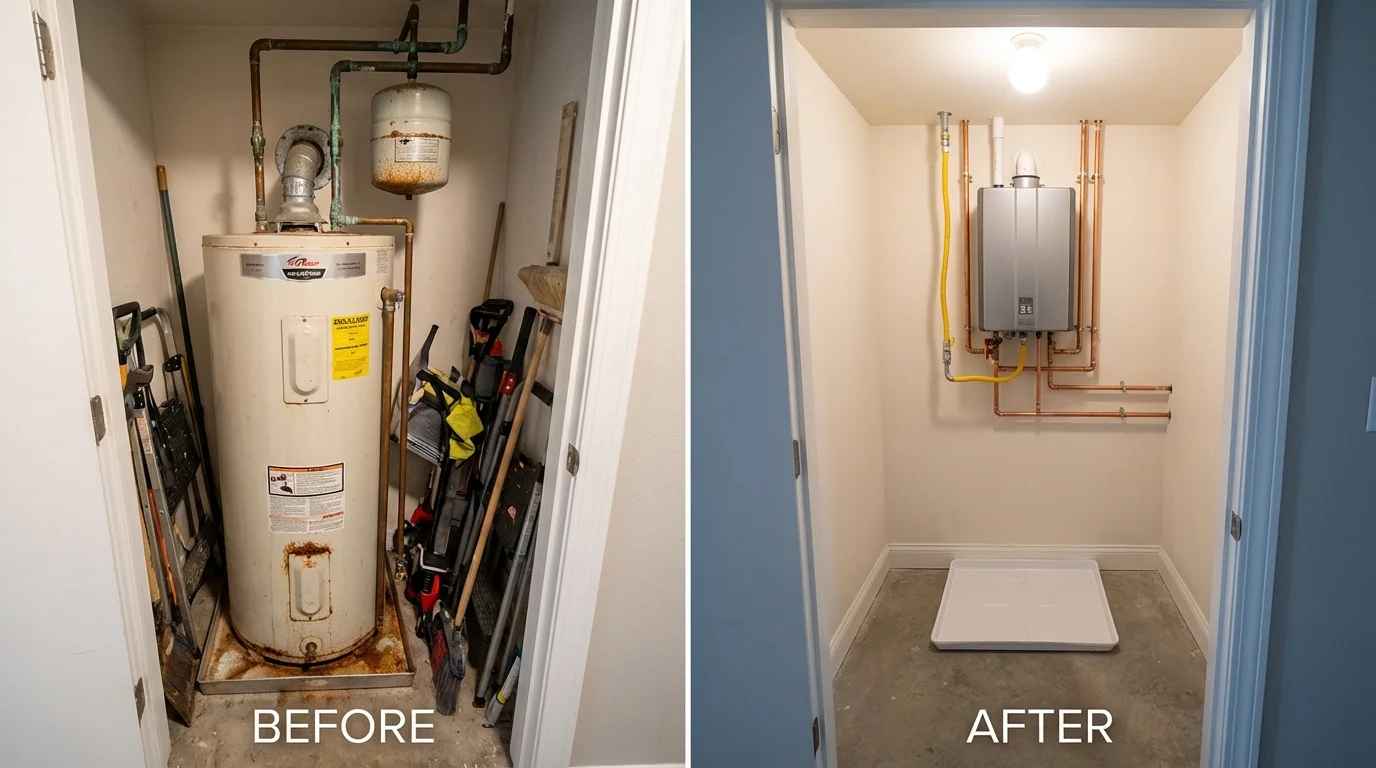 Tank water heater versus wall-mounted tankless unit comparison for Northern Cambria, PA homeowners