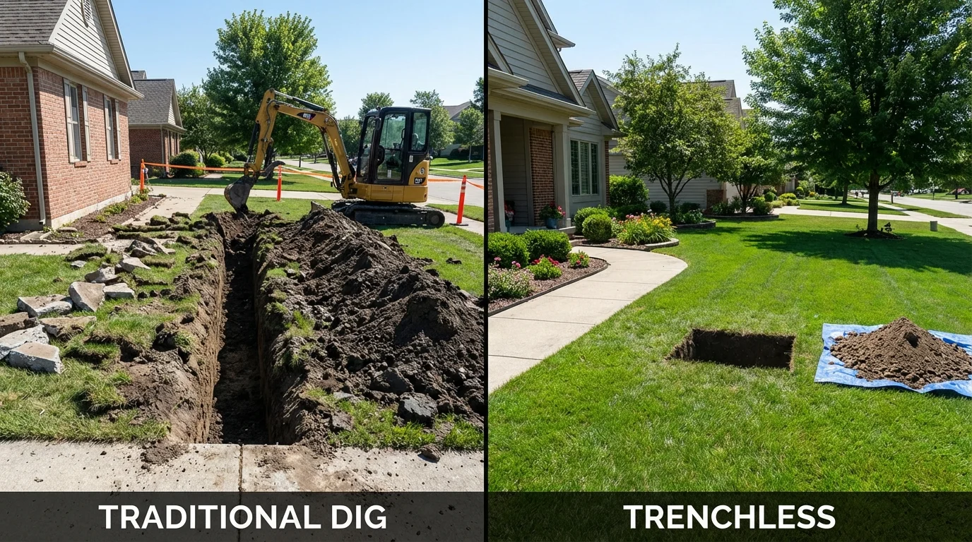 Trenchless sewer repair with minimal yard damage versus traditional excavation in Northern Cambria, PA